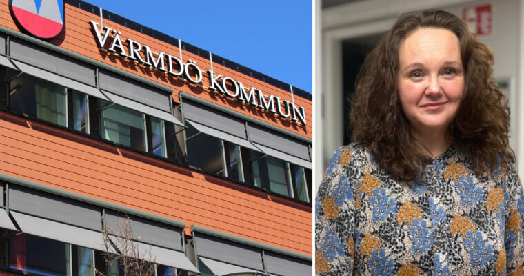 sammanslagen bild på fasad för Värmdö kommun och en kvinna som fått tjänsten som ny direktör
