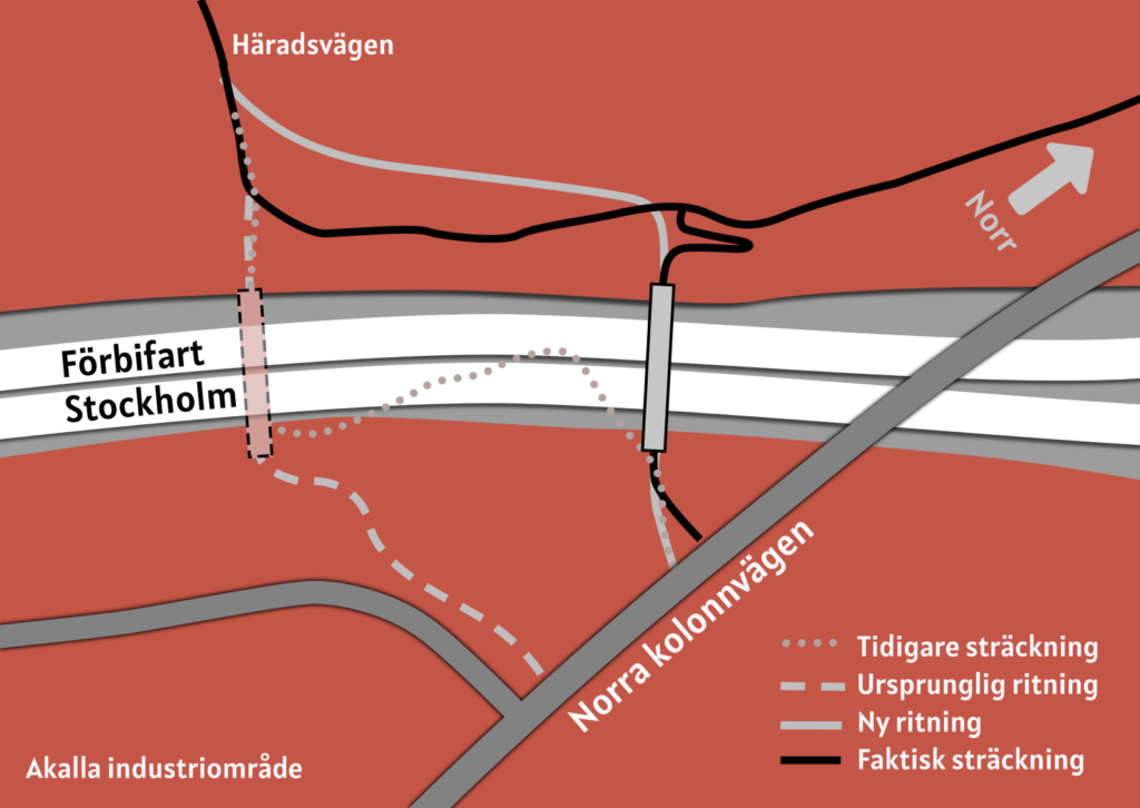 Karta gång- och cykelbro vid Förbifart Stockholm i Akalla