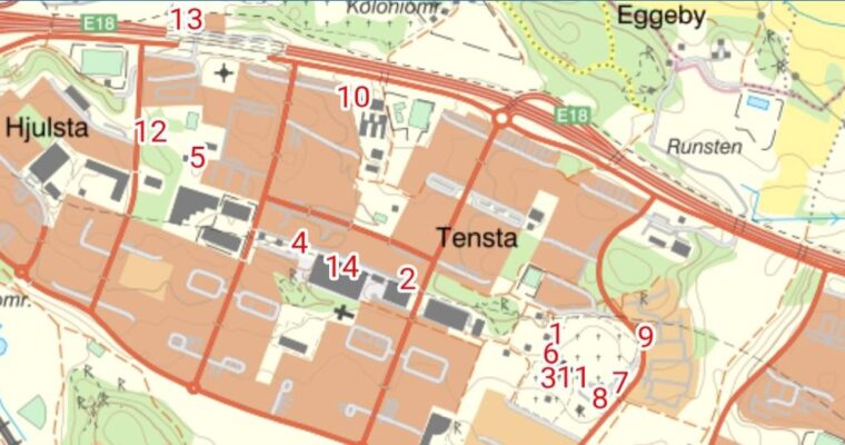 Karta över quiz-bilderna i Tensta.