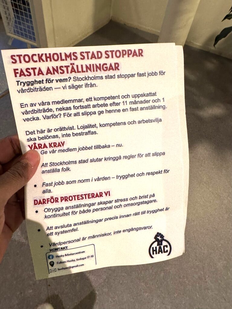 Ett flygblad från Husby Arbetarcentrum.