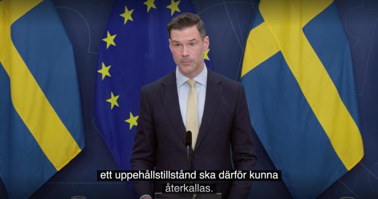 Skärmavbild från regeringens pressträff