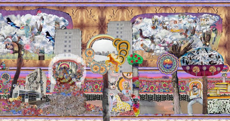 Del av konstnären Valeria Montti Colques fasadkonstverk som visas på Husby Konstsalong