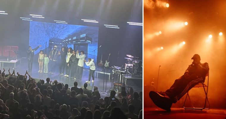 sammanslagen konsertbild och en bild där en man uppträder i starkt scenljus