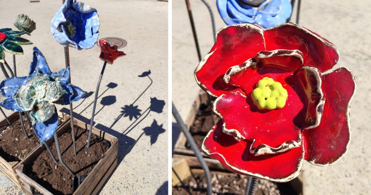 Keramikblommor på Jan Stenbecks torg